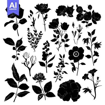 Premium design asset: A Collection of Black and White Silhouettes of Roses and Other Flowers