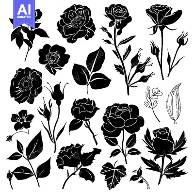 Popular premium asset: A Collection of Black and White Rose Silhouettes