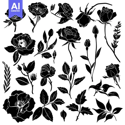 Popular premium asset: Black and White Silhouettes of Roses and Leaves