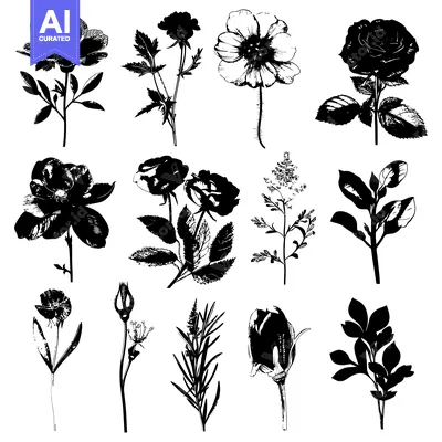Popular premium asset: Black and White Floral Silhouettes Set