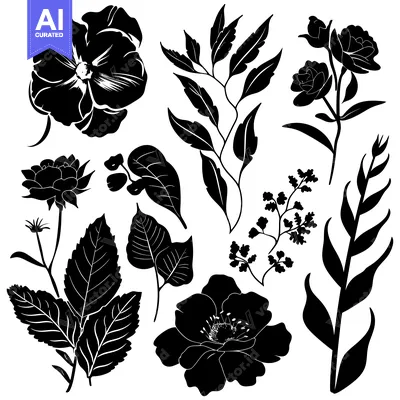 Popular premium asset: Black and White Silhouettes of Flowers and Leaves