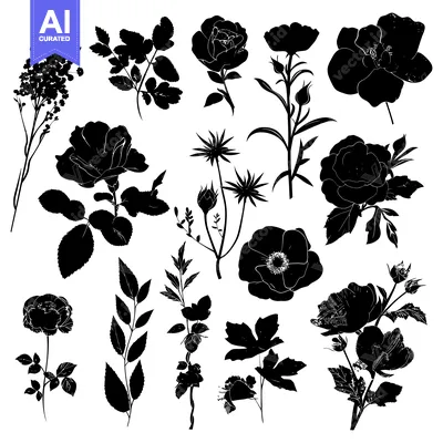 Aset premium populer: Black Silhouettes of Various Flowers and Leaves