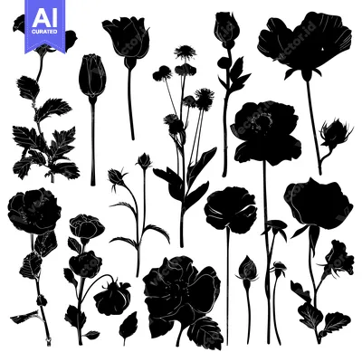 Popular premium asset: Black Silhouettes of Various Flowers and Buds