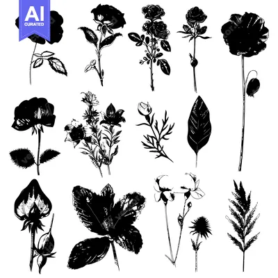 Popular premium asset: Black and White Silhouettes of Floral Motifs