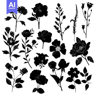 Aset premium populer: Silhouettes of Various Flowers and Foliage