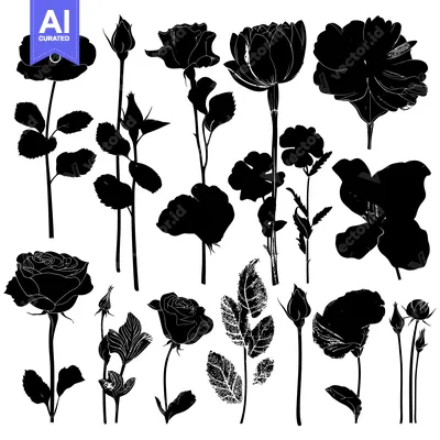 Premium design asset: Silhouette Collection of Various Roses and Buds