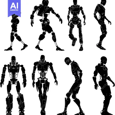 Popular premium asset: Silhouettes of Eight Futuristic Android Robots in Various Poses