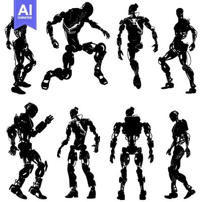 Aset desain premium: Eight Silhouettes of Posing Humanoid Robots