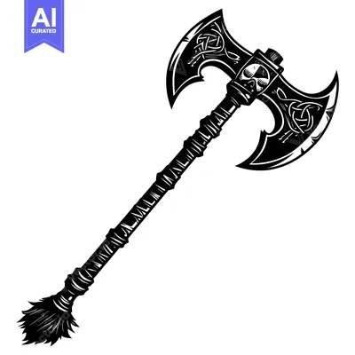 Aset desain premium: Ornate Double-Headed Axe with Skull Detail