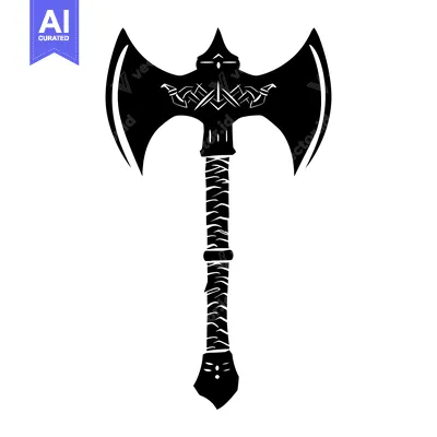 Aset premium populer: A Black and White Illustration of a Double-Headed Axe with a Wrapped H