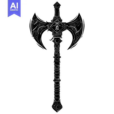 Aset desain premium: Ornate Black and White Double-Headed Axe