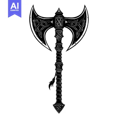 Aset premium populer: Ornate Double-Headed Axe with Celtic Knotwork Design
