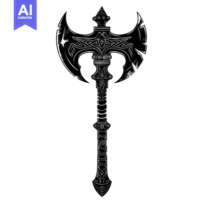 Premium design asset: Ornate Double-Headed Axe with Celtic Knotwork and Spiked Hilt