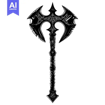 Aset desain premium: Ornate Double-Headed Axe with Celtic Knotwork