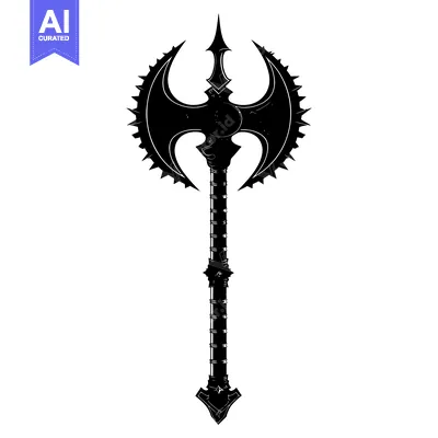 Aset premium populer: Black and White Illustration of a Double-Headed Axe with Spiked Edges