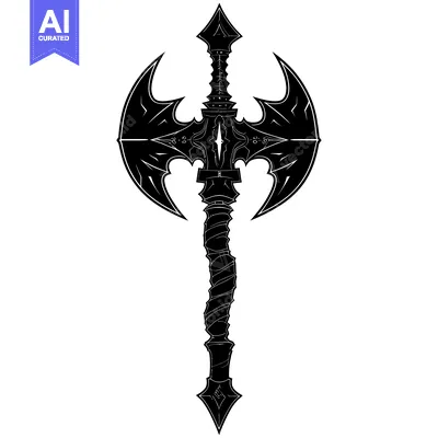 Aset premium populer: Ornate Double-Headed Axe with Intricately Designed Handle