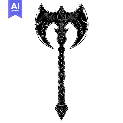 Aset desain premium: Ornate Double-Headed Axe with Intricate Design