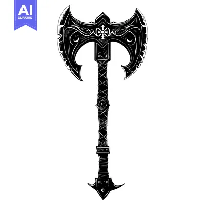 Ornate Double-Headed Axe with Intricate Design and Symbolic Ornamentat