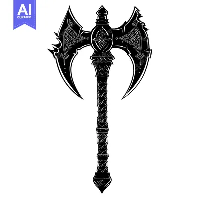 Aset premium populer: Ornate Double-Headed Axe with Intricate Design