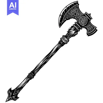 Aset desain premium: Ornate Viking Axe with Intricate Carvings