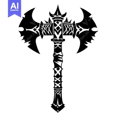 Aset desain premium: Ornate Double-Headed Axe with Spiked Handle and Decorative Bands