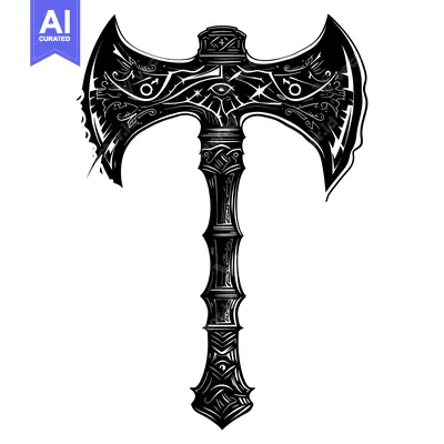 Aset desain premium: Ornate Double-Headed Axe with Intricate Designs