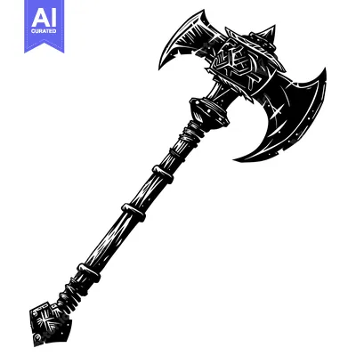 Aset desain premium: Ornate Double-Headed Axe with Intricate Detailing