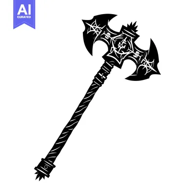 Ornate Double-Headed Axe with Spiked Handle