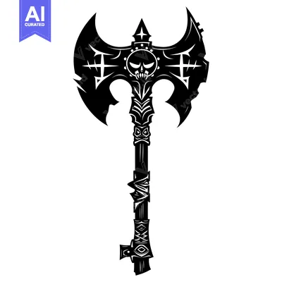 Premium design asset: Ornate Double-Headed Axe with Skull Design