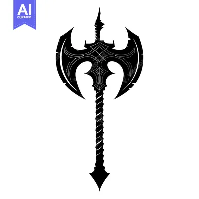 Premium design asset: Ornate Black Double-Headed Axe with a Twisted Handle