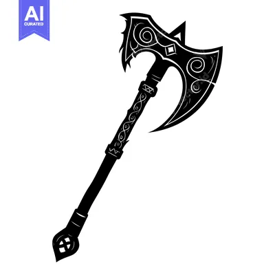 Aset desain premium: Ornate Black and White Illustration of a Hand Axe