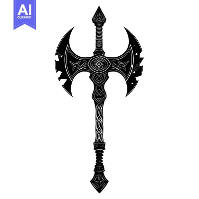 Premium design asset: Ornate Double-Headed Axe with Intricate Design