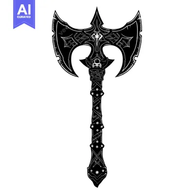 Aset premium populer: Ornate Black and White Double-Headed Axe with a Spiked Handle
