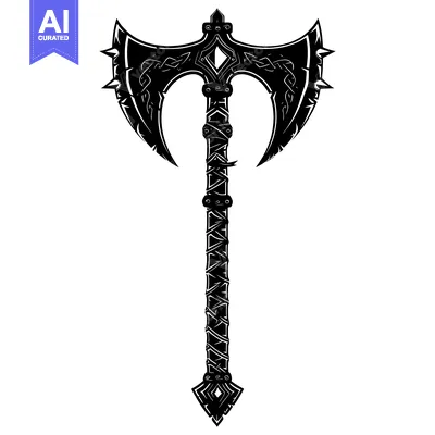 Popular premium asset: A Detailed Black and White Illustration of a Double-Headed Viking Axe