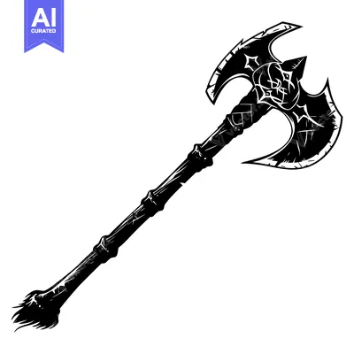Aset desain premium: A Black and White Illustration of a Double-Headed Axe