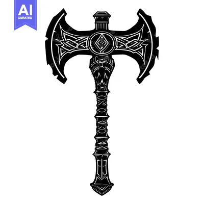 Aset desain premium: Ornate Double-Headed Axe with Tribal Design