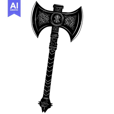 Aset premium populer: Ornate Double-Headed Axe with Skull and Knotwork Design
