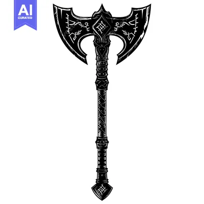 Aset premium populer: Ornate Double-Headed Axe with Engraved Handle and Blades