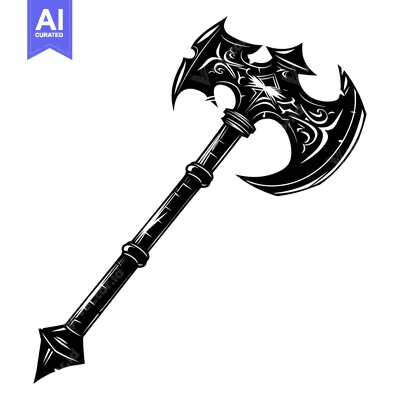 Aset premium populer: Ornate Black and White Double-Headed Axe with a Spiked Handle
