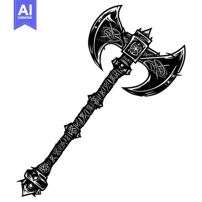Aset desain premium: Ornate Double-Headed Axe with Intricate Design