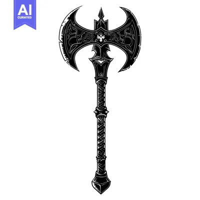 Aset desain premium: Ornate Double-Headed Axe with a Detailed Handle