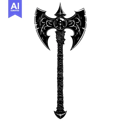 Aset premium populer: Ornate Double-Headed Axe with Intricate Design