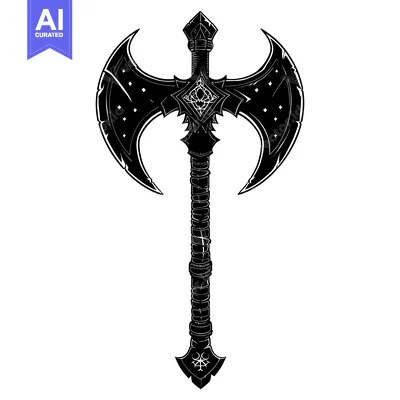 Aset desain premium: Ornate Double-Headed Axe with Intricate Designs