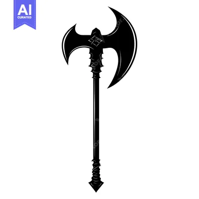 Aset desain premium: A silhouette of a double-headed battle axe with intricate details