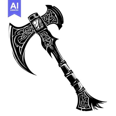 Aset desain premium: Ornate Black and White Celtic Axe with Knotwork Design