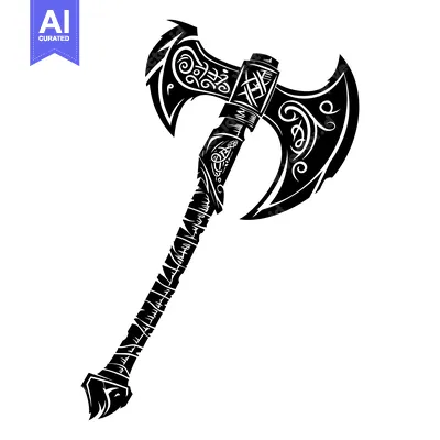 Aset premium populer: Ornate Double-Headed Axe with Detailed Handle and Blade