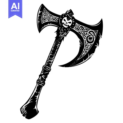 Aset desain premium: Ornate Viking Axe with Skull Detail