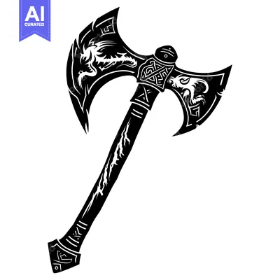 Aset desain premium: Ornate Double-Headed Axe with Dragon Motifs