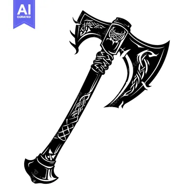 Ornate Black and White Viking Axe with Celtic Knotwork