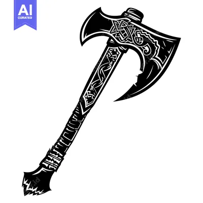 Aset desain premium: Ornate Black and White Illustration of a Viking Axe